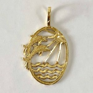⚡️Host Pick⚡️Unique 14K Twin Dolphins Sunbeam Scene Pendant